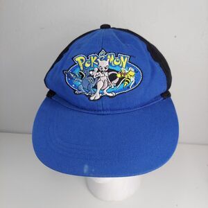 Rare Vintage Pokemon Hat 00's  Mewtwo Pikachu Youth Cap Strapback Blue/Black